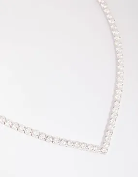Silver Cubic Zirconia Cup Chain Pointed Tennis Necklace Art Lover Gift subtle style