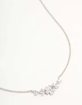 Gorgeous Present Signature Accessory Silver Cubic Zirconia Flower & Vine Necklace