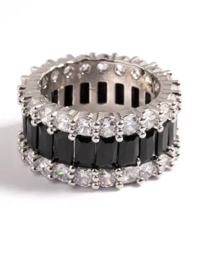 Simple Insignia Youth Accessory Silver Cubic Zirconia Large Baguette 3-Row Ring