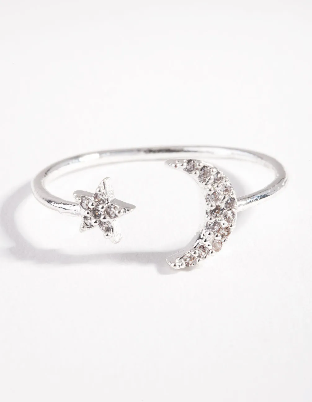 Silver Cubic Zirconia Moon & Star Ring Luxury Present