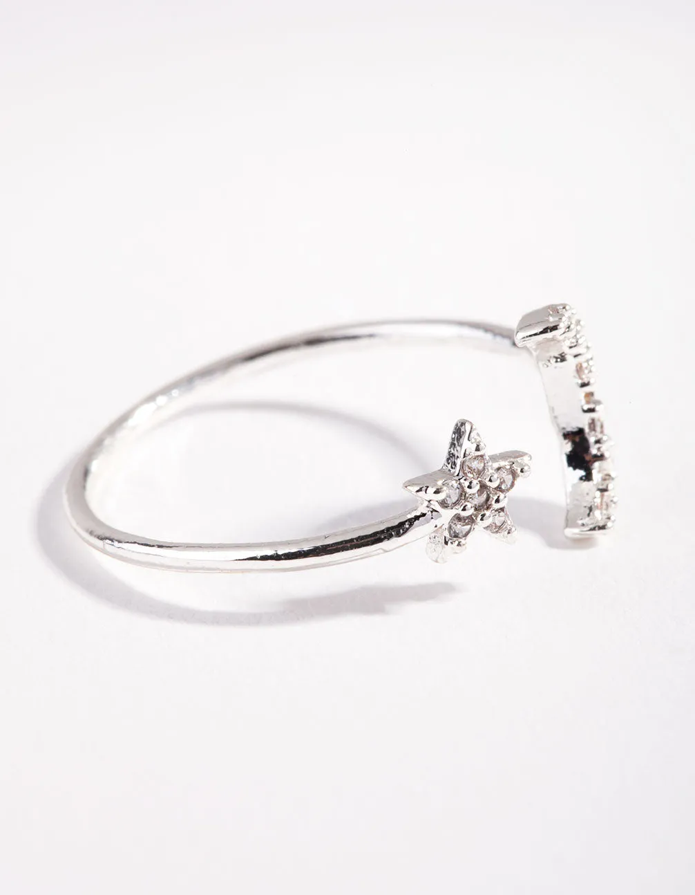 Custom Accessory Silver Cubic Zirconia Moon & Star Ring