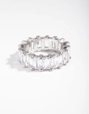 Sparkling Embellishment Silver Cubic Zirconia Rectangular Band Ring