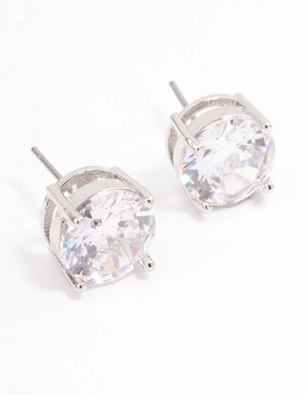 Silver Cubic Zirconia Round Statement Stud Earrings Cute Accent Colorful Decoration