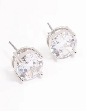 Silver Cubic Zirconia Round Statement Stud Earrings Cute Accent Colorful Decoration