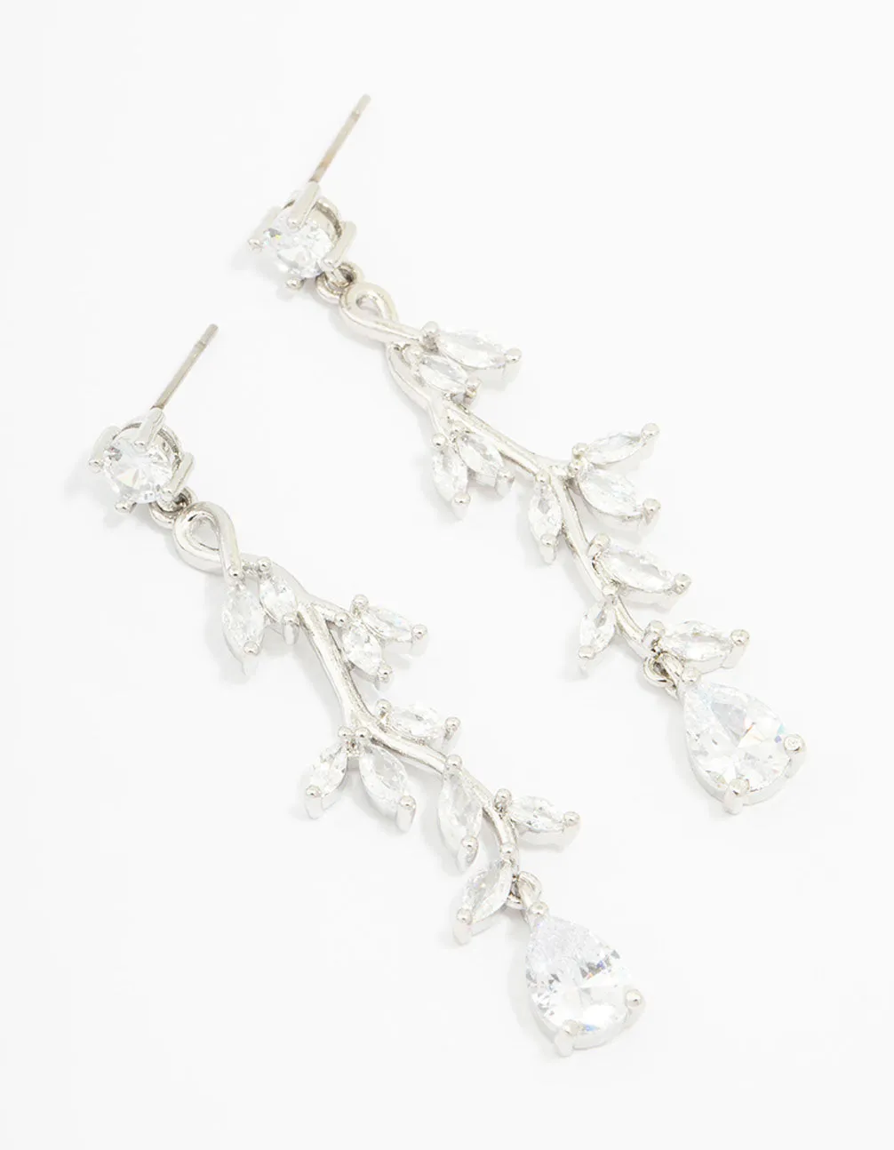 Silver Cubic Zirconia Vine Leaf Drop Earrings Exquisite Item