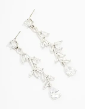 Silver Cubic Zirconia Vine Leaf Drop Earrings Exquisite Item