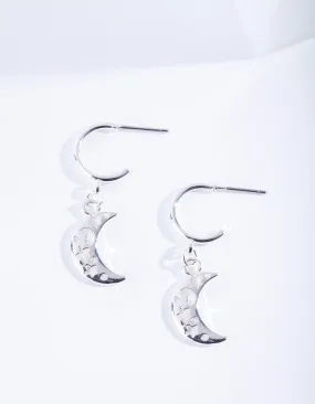 Silver Cut-Out Moon Hoop Earrings Unique Element Sophisticated Vibe