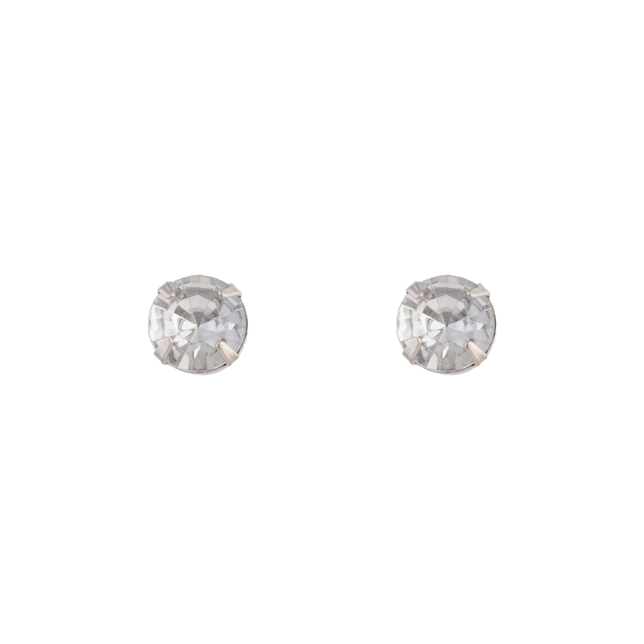 Vacation Accessory Silver Diamante 5 Claw Round Stud Earrings