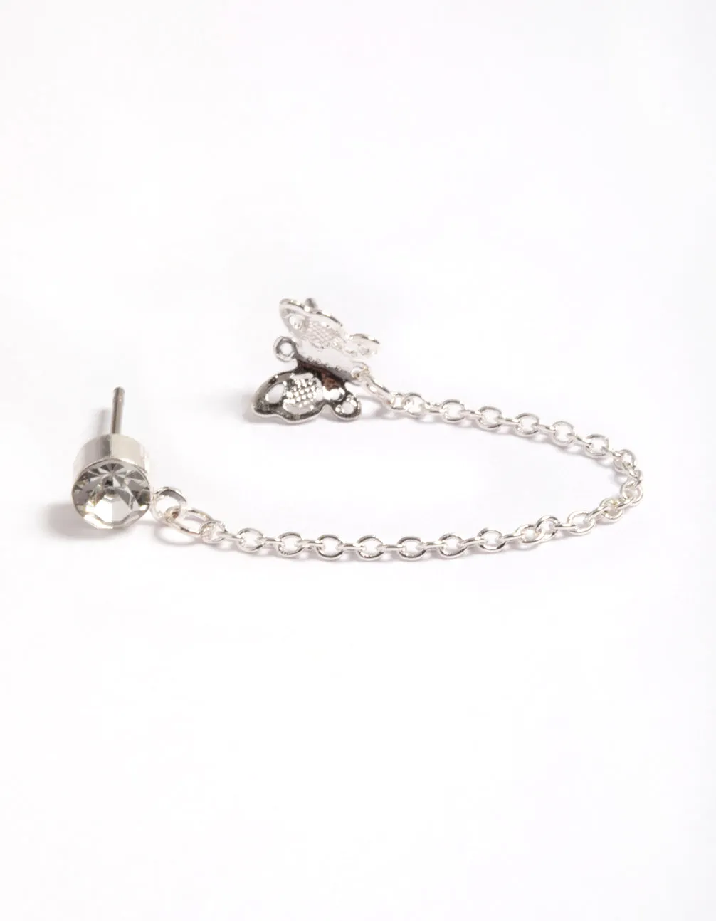 Stylish Adornment Silver Diamante & Butterfly Chain Earrings