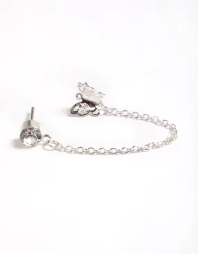 Stylish Adornment Silver Diamante & Butterfly Chain Earrings