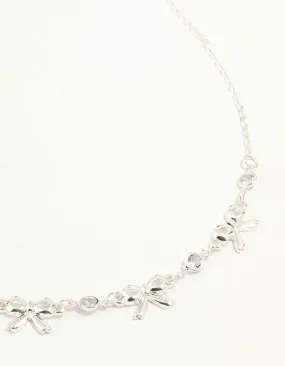 Silver Diamante Bow Station Necklace Affordable Item