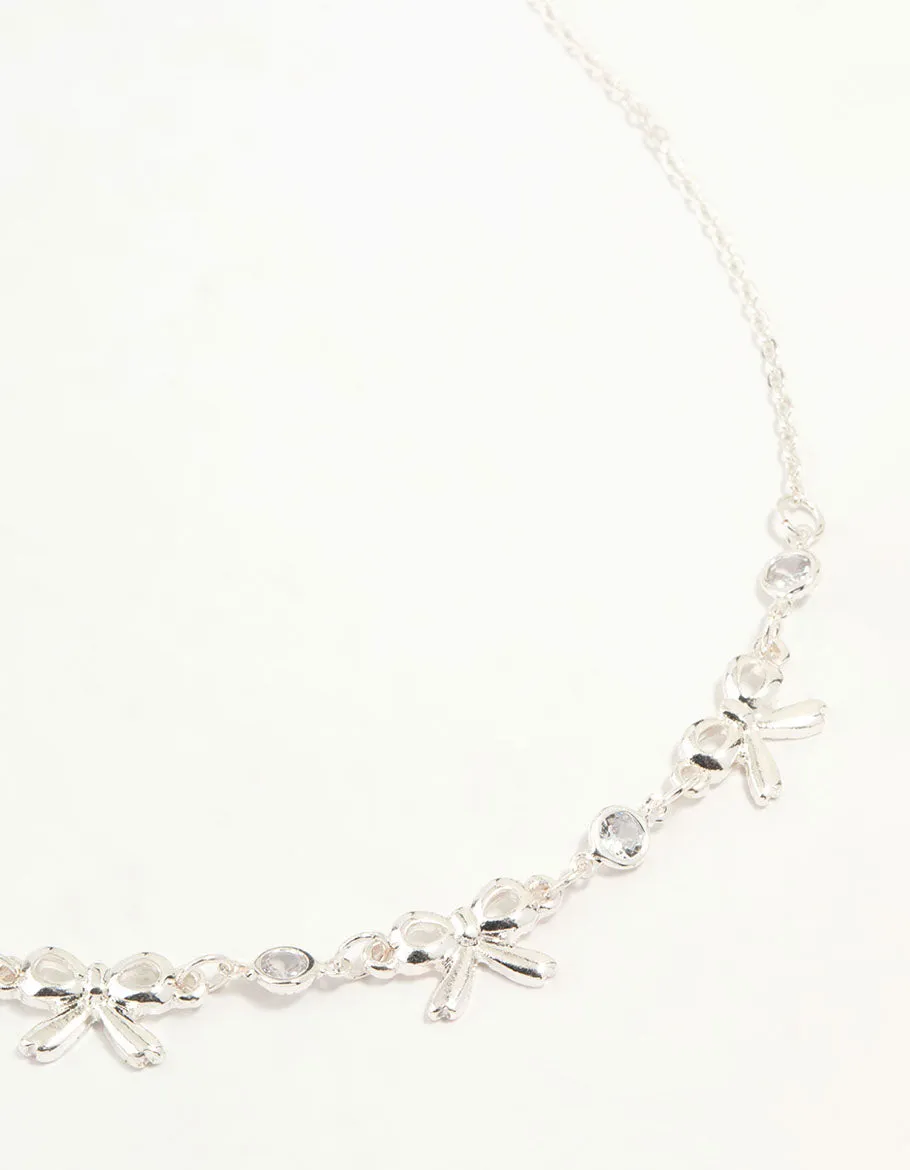 Silver Diamante Bow Station Necklace Affordable Item