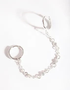 Stylish Decoration Trendy Decor Silver Diamante Chain Double Huggie Earrings