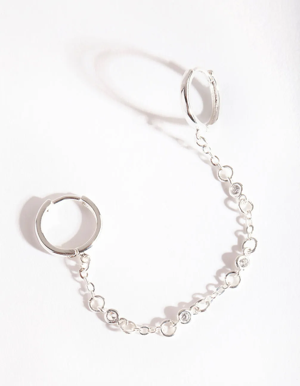 Stylish Decoration Trendy Decor Silver Diamante Chain Double Huggie Earrings
