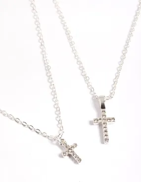Silver Diamante Cross Layered Necklace Budget-Friendly Jewelry Artistic Detail
