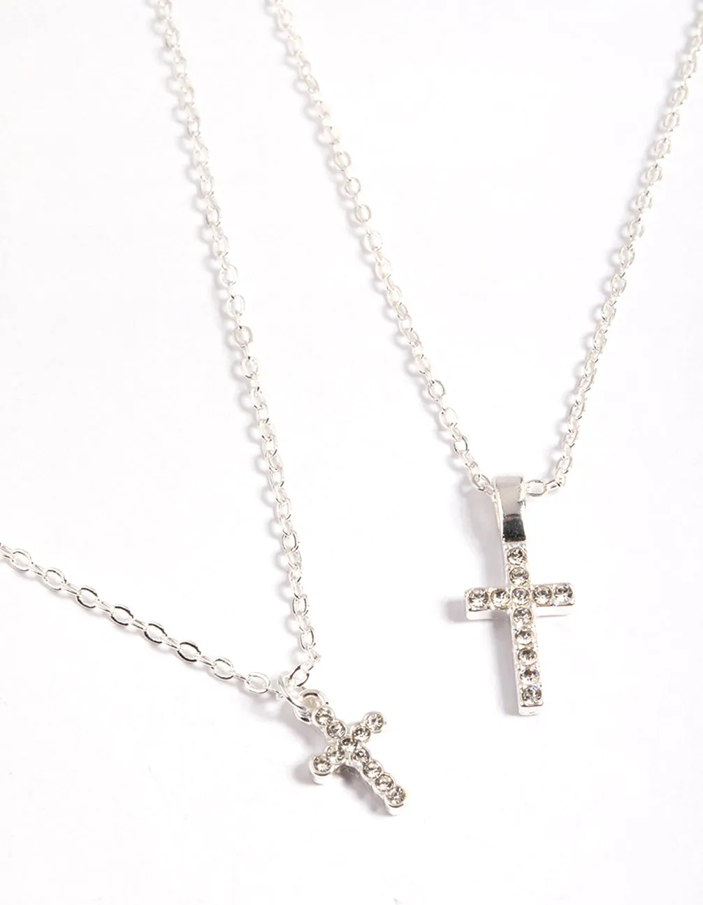 Silver Diamante Cross Layered Necklace Budget-Friendly Jewelry Artistic Detail