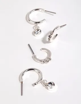 Silver Diamante Detail Hoop Earring Pack Comfortable Adornment