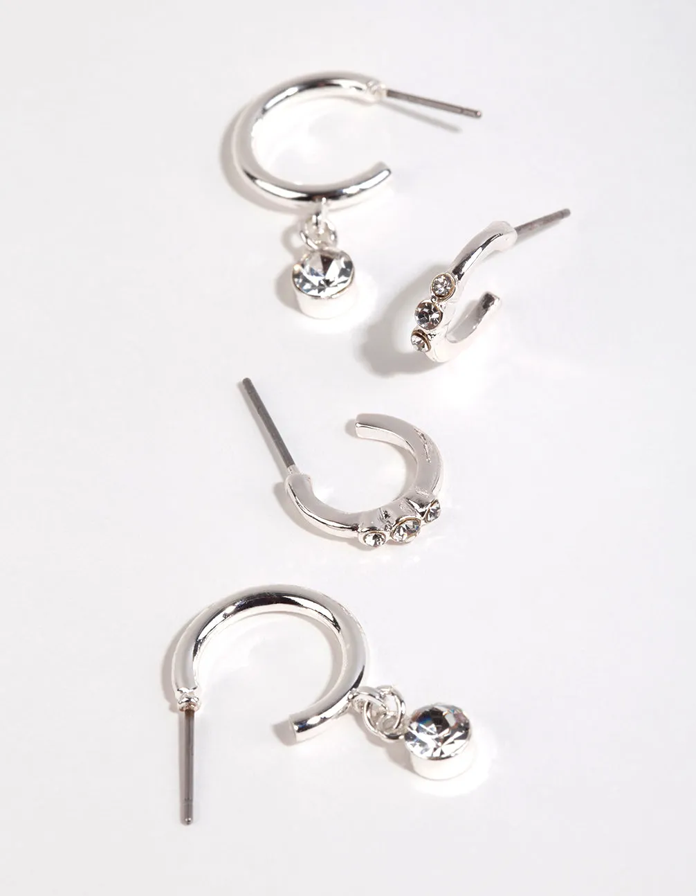 Silver Diamante Detail Hoop Earring Pack Comfortable Adornment