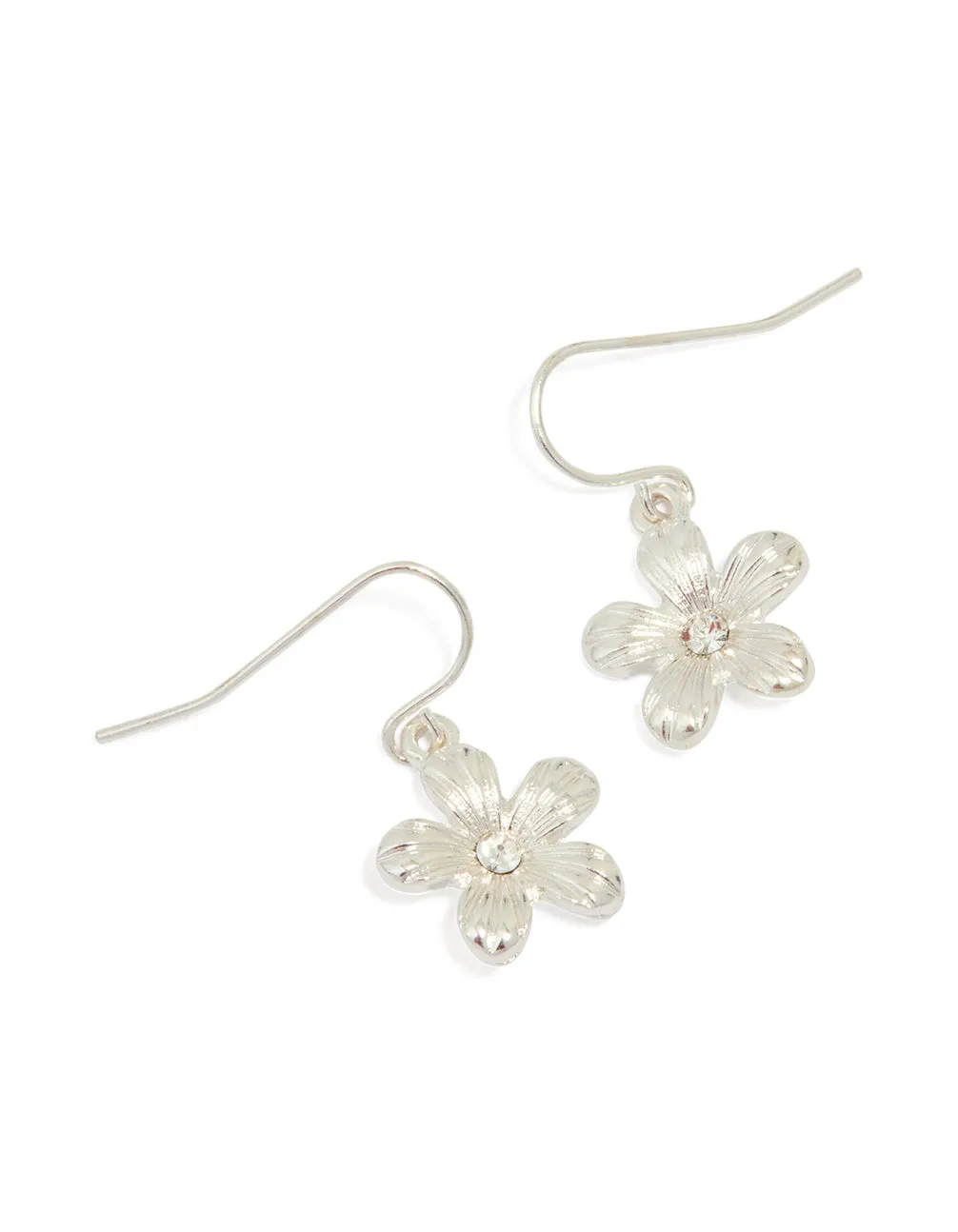 Silver Diamante Flower Drop Earrings Square Trinket