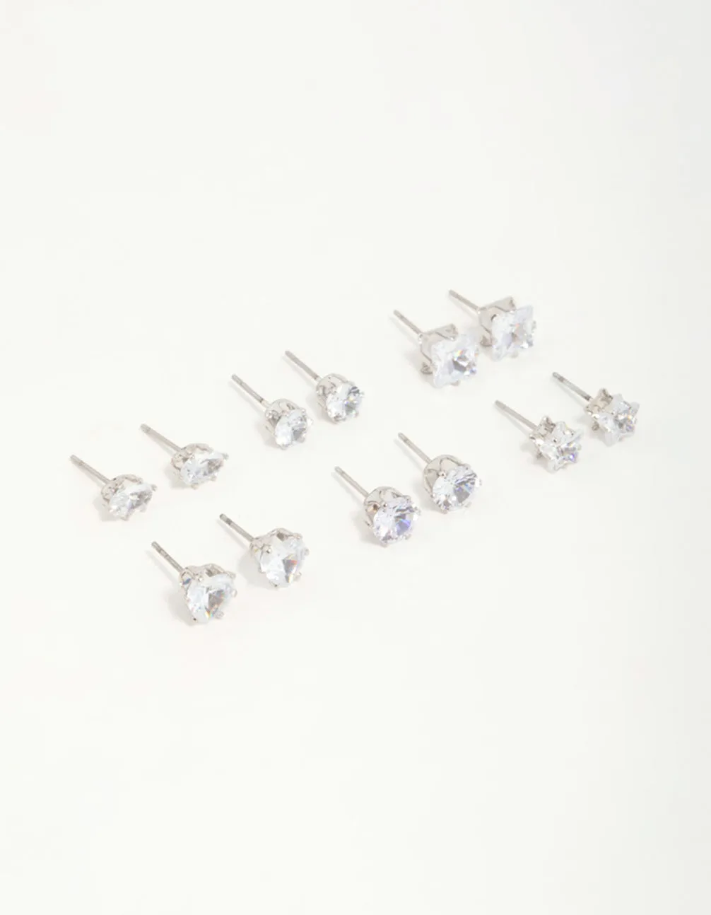 Silver Diamante Geometric Stud Earrings 6-Pack Evening Trinket Minimalist Decor