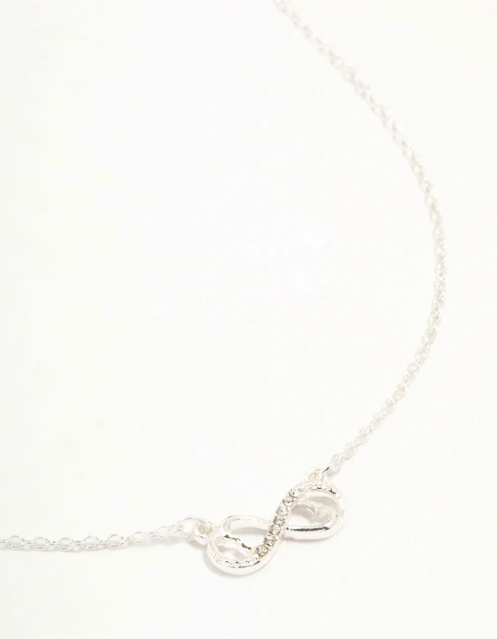 Stylish Youth Fine Detail Silver Diamante Infinity With Heart Necklace
