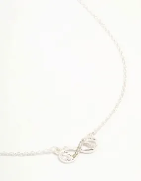 Stylish Youth Fine Detail Silver Diamante Infinity With Heart Necklace