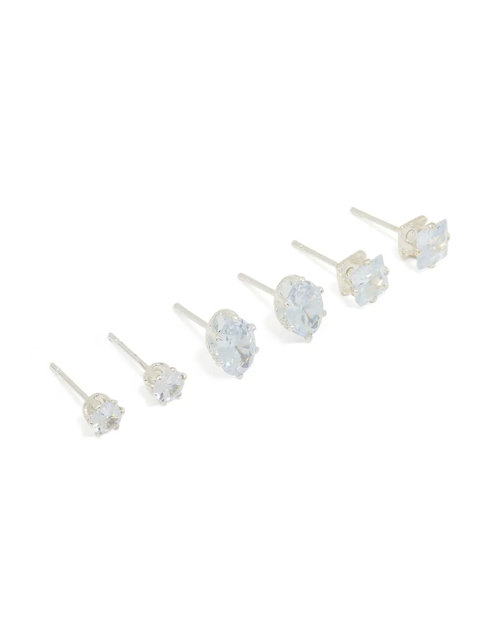 Pretty Finish Silver Diamante Mixed Stud Earrings 3-Pack