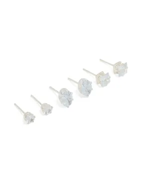 Pretty Finish Silver Diamante Mixed Stud Earrings 3-Pack