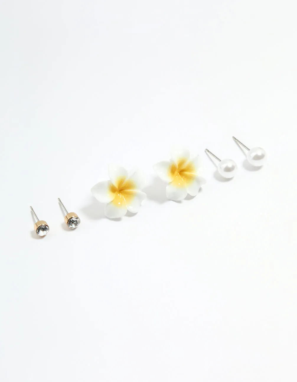 Silver Diamante Pearl & Frangipani Earrings 3-Pack Comfortable Creation Statement Embellishment
