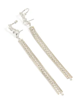 Formal Adornment Silver Diamante Stud & Cuff Drop Earrings