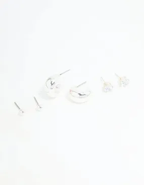 Daytime Item Winter Adornment Silver Diamante Teardrop Stud & Drop Earrings Pack