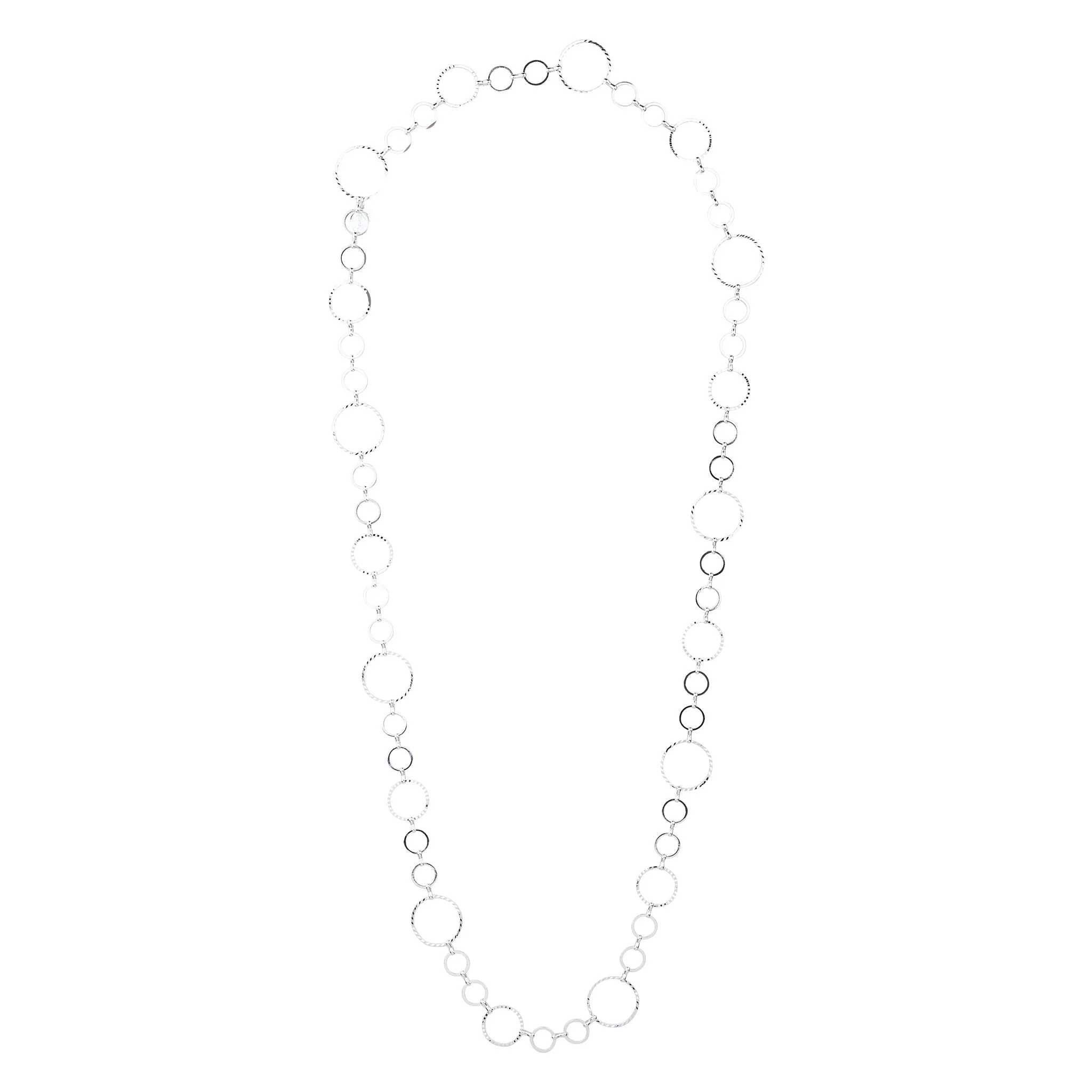 Vacation Travel Silver Diamond Cut Multi Circle Lariat Necklace
