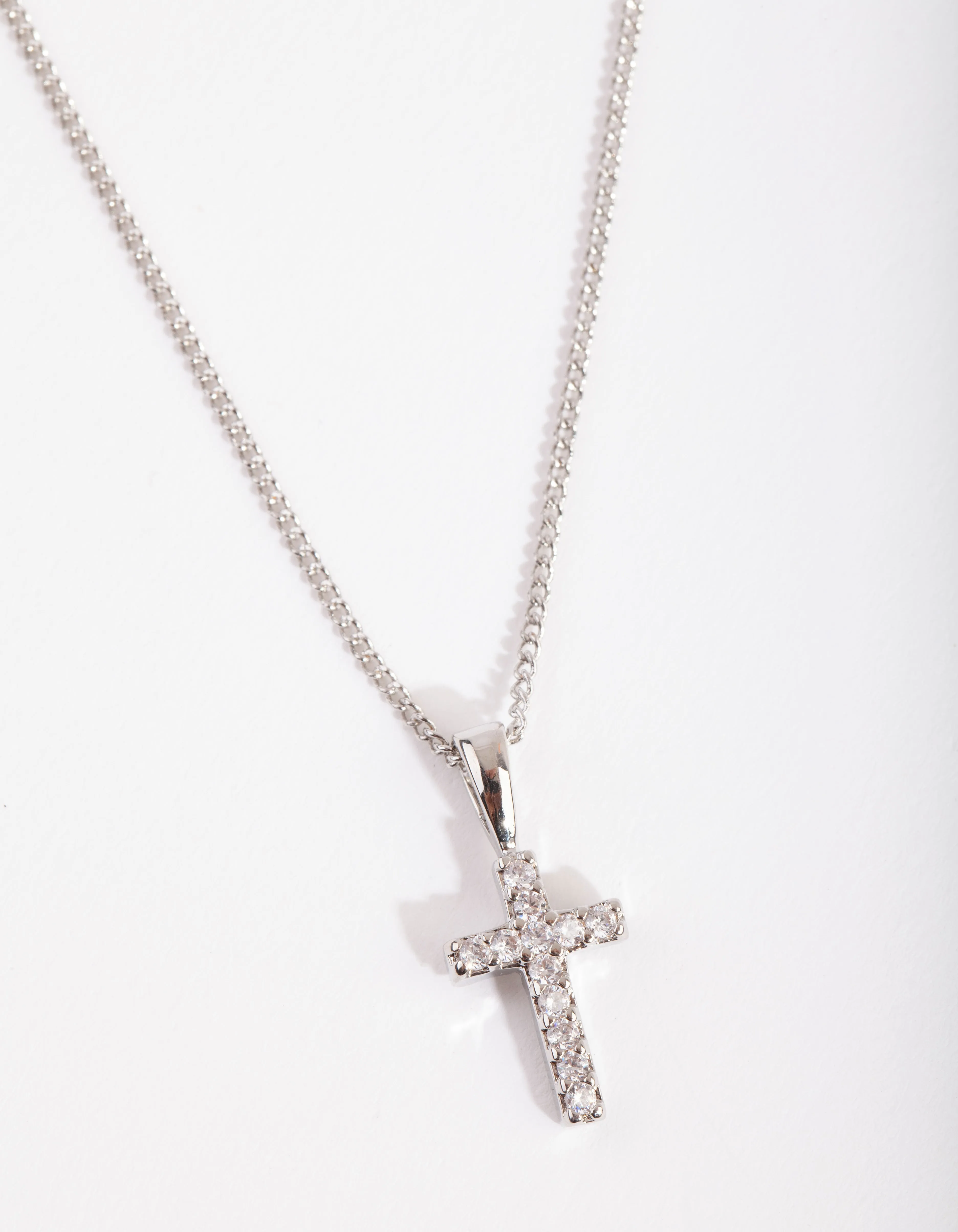Silver Diamond Simulant Pave Cross Necklace Perfect Piece