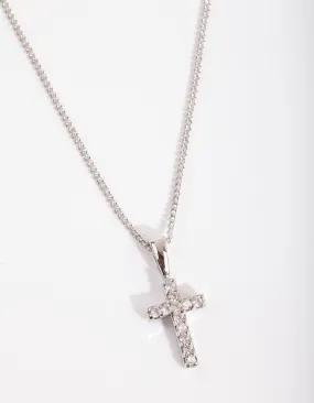 Silver Diamond Simulant Pave Cross Necklace Perfect Piece