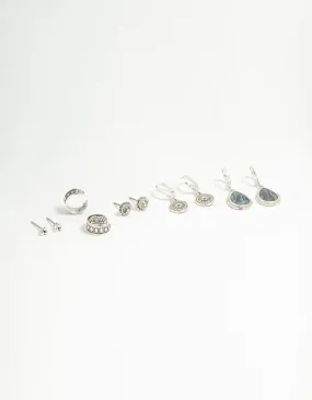 Silver Etched Drop & Stud Earrings 5-Pack Refined Option