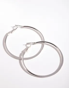 Silver Flat Edge 5cm Hoop Earrings Small Embellishment Ornate Look