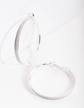 Decorative Option Silver Glitter Inset Hoop Earrings