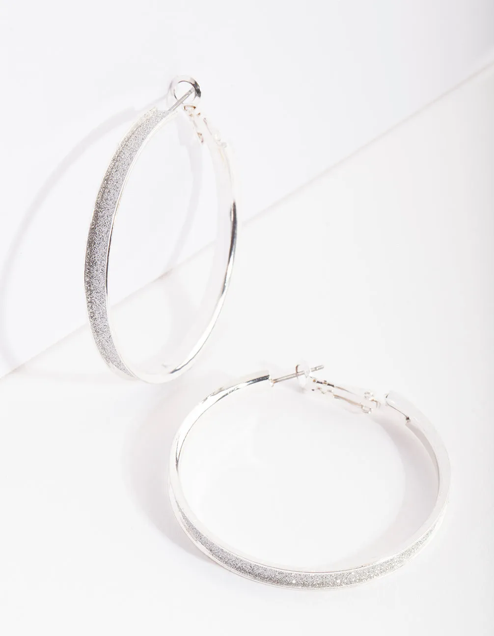 Decorative Option Silver Glitter Inset Hoop Earrings