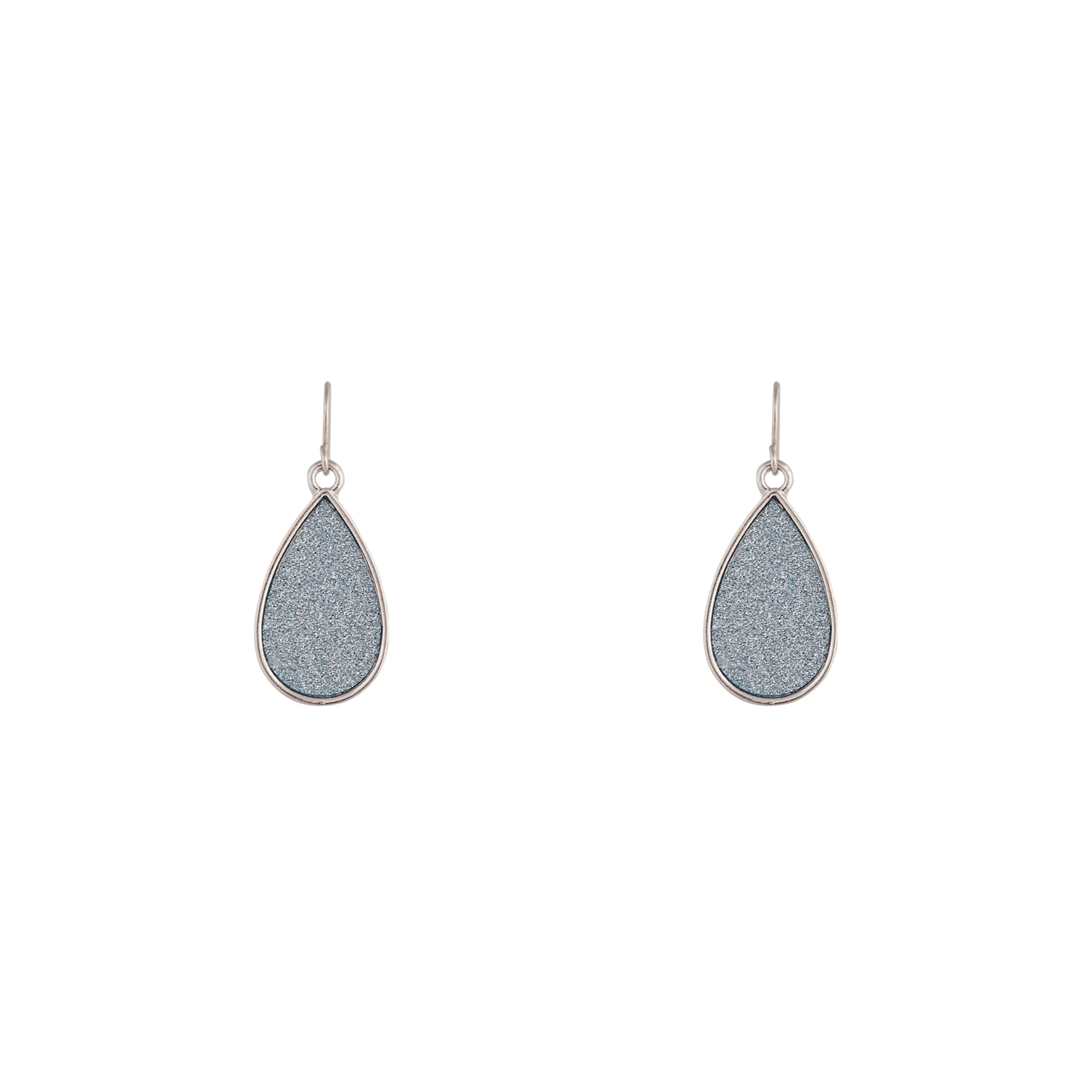 Silver Glitter Teardrop Earrings Abstract Trinket
