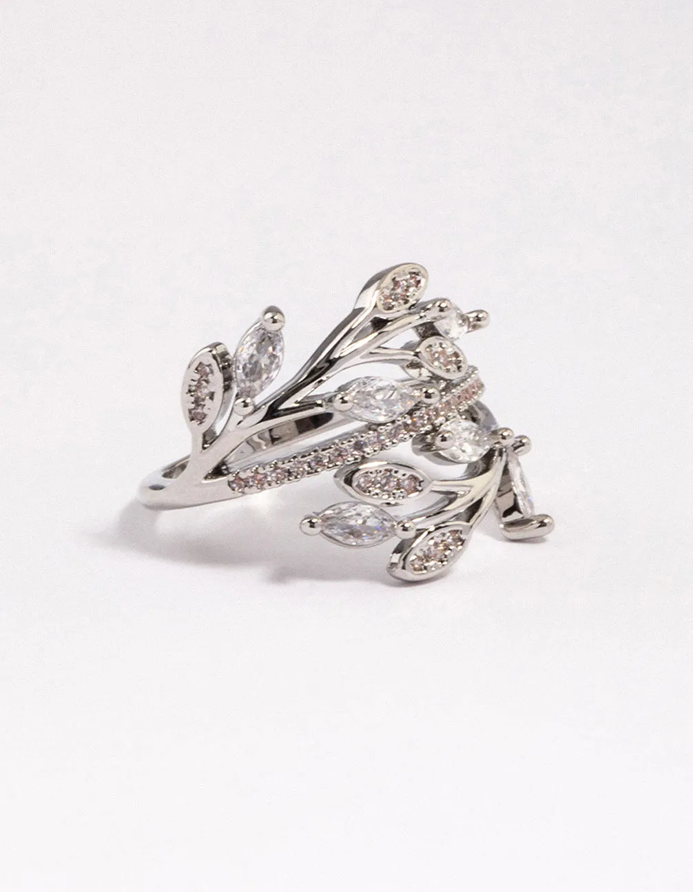 Secure Ornament Silver Leafy Vine Cubic Zirconia Ring