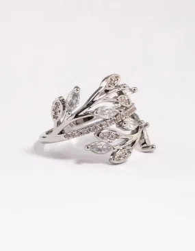 Secure Ornament Silver Leafy Vine Cubic Zirconia Ring