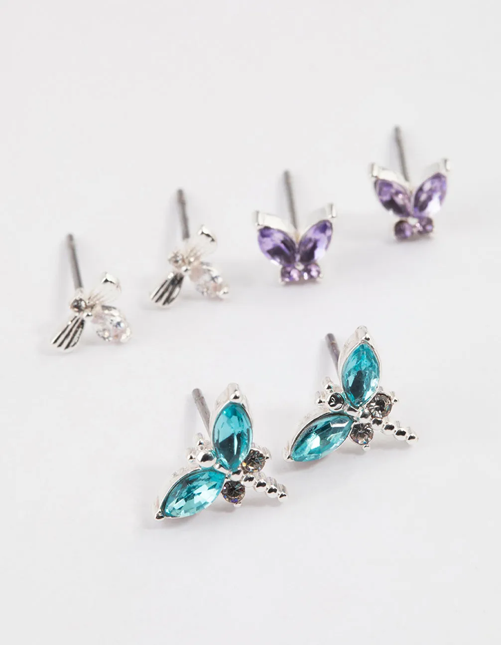 Wedding Adornment Silver Mixed Butterfly Stud Earrings Pack