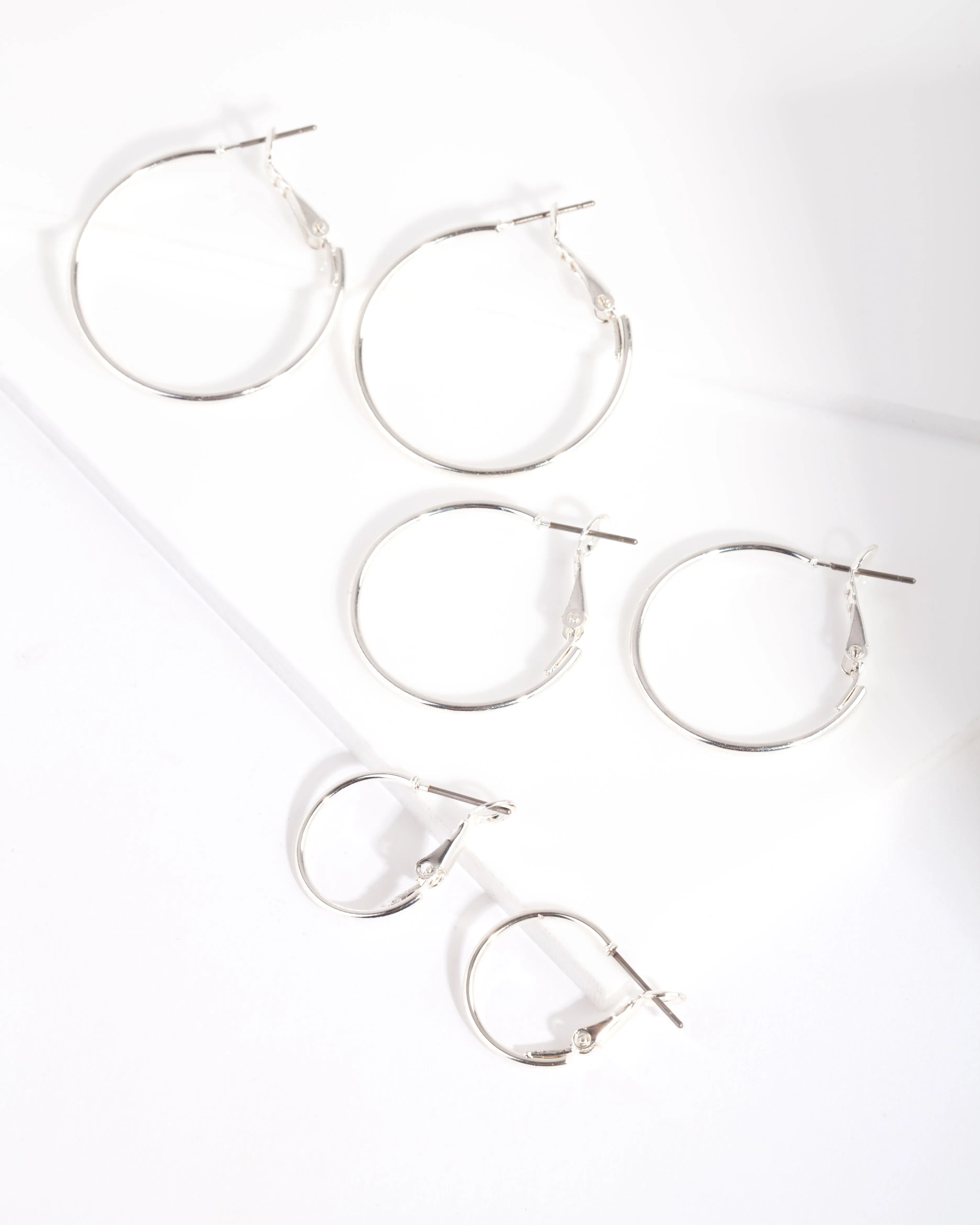 Shiny Vibe Polished Adornment Silver Multi Size Hoop Earring Pack