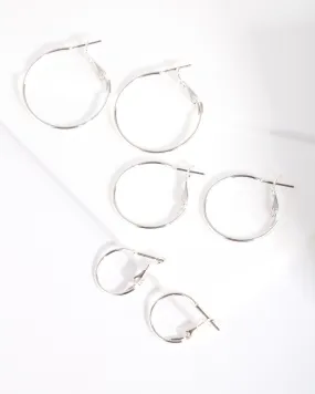 Shiny Vibe Polished Adornment Silver Multi Size Hoop Earring Pack