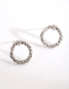 Shiny Design Retro Trinket Silver Open Textured Circle Stud Earrings
