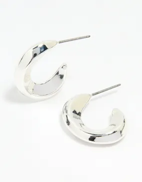 Silver Organic Shape Hoop Earrings Minimalist Option Durable Look