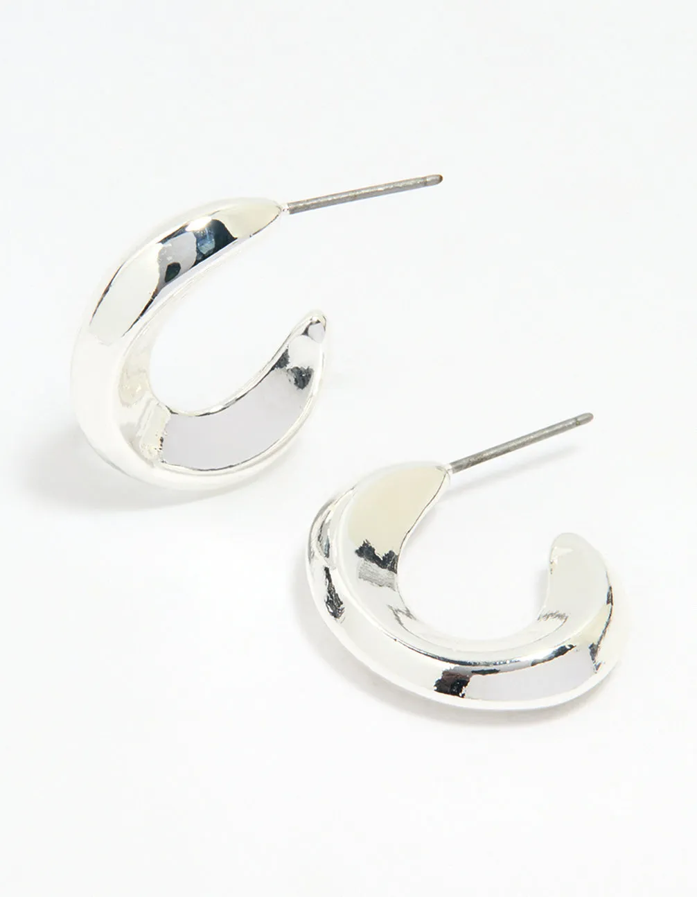 Silver Organic Shape Hoop Earrings Minimalist Option Durable Look