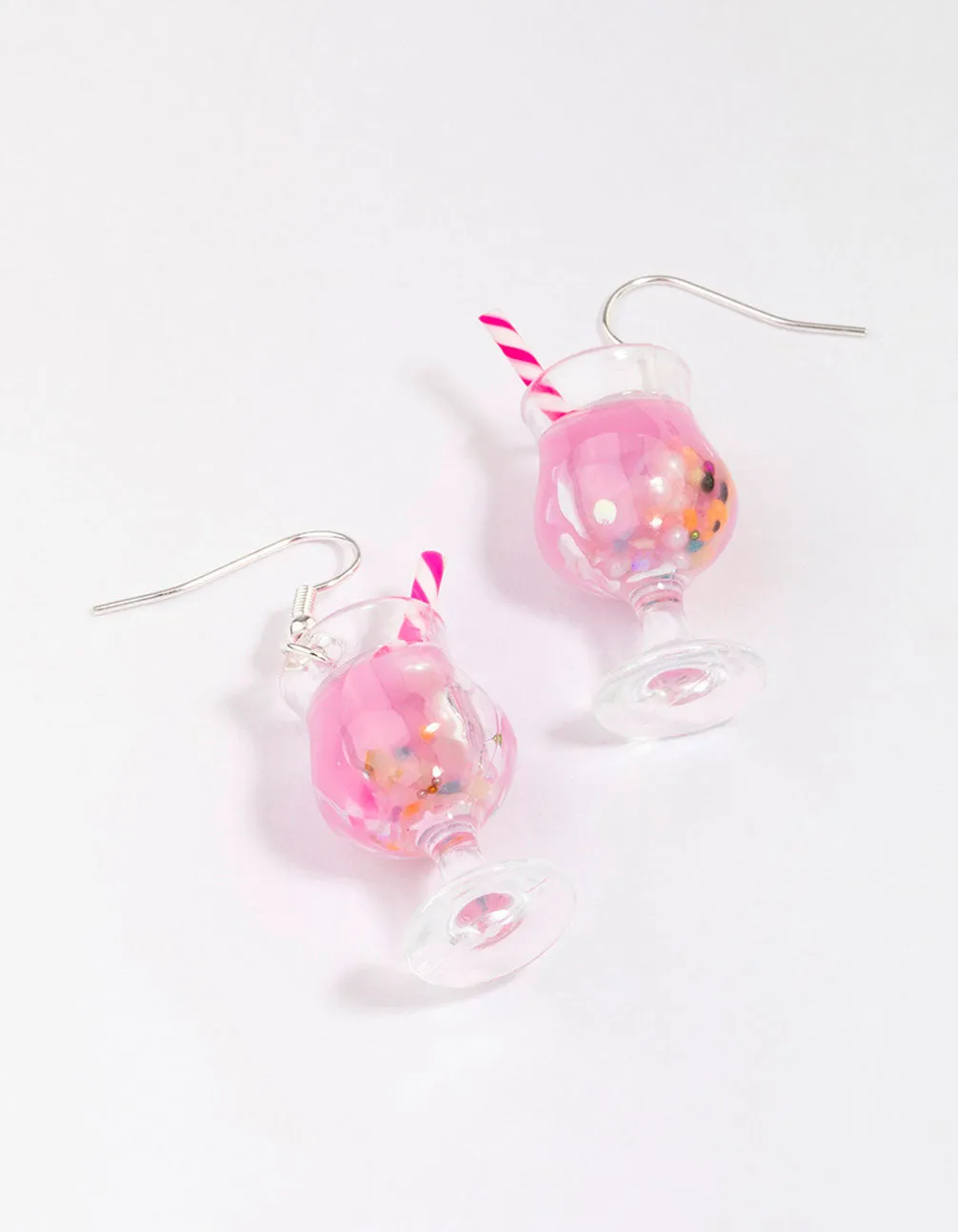 Silver Pink Cocktail Straw Drop Earrings Pastel Ornament Fashionable Look
