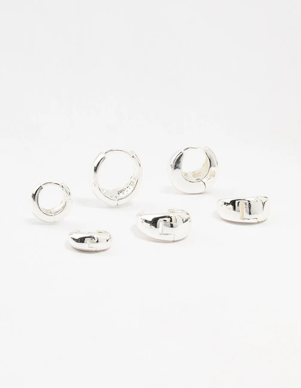 Business Accessory Silver Plated Brass  Chunky Mixed Hoop Earrings 3-Pack