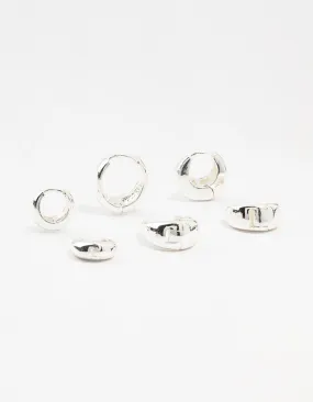 Business Accessory Silver Plated Brass  Chunky Mixed Hoop Earrings 3-Pack